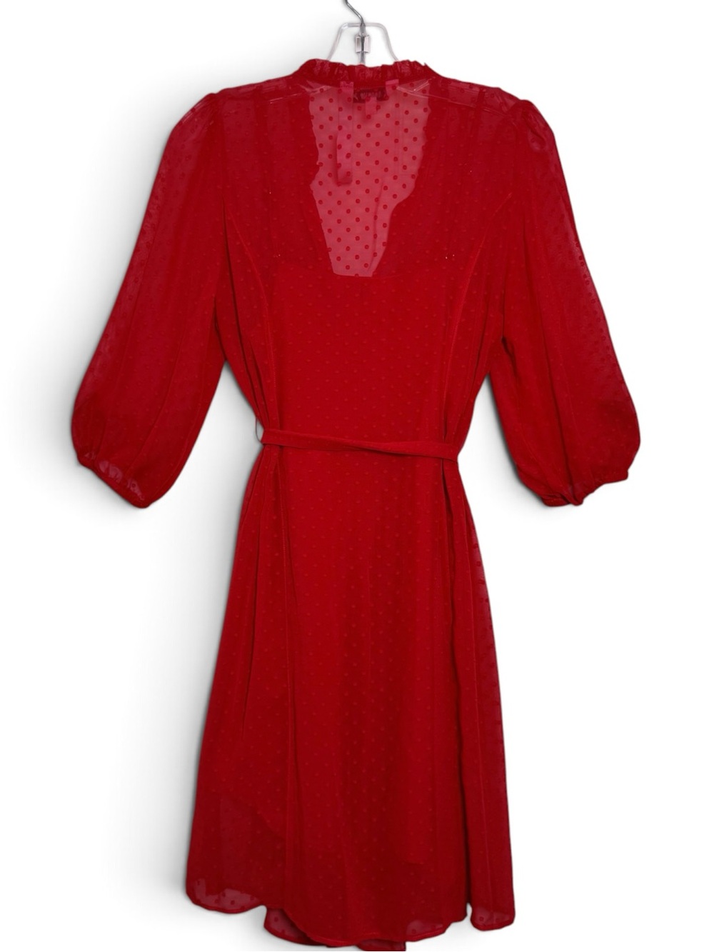 Nanette Lepore Red Swiss Dot Sheer Sleeve Belted Dress Size 6 Romantic Coquette - Picture 7 of 10